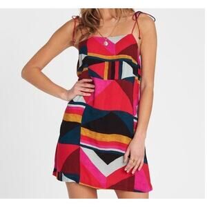 Billabong Dress Women's Medium Night Out Printed Mini Pink Spaghetti Straps
